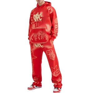 Sudadera con capucha y pantalones acampanados lavados Vintage de algodón pesado personalizado, chándal OEM con lavado ácido para hombres - Product Image 2