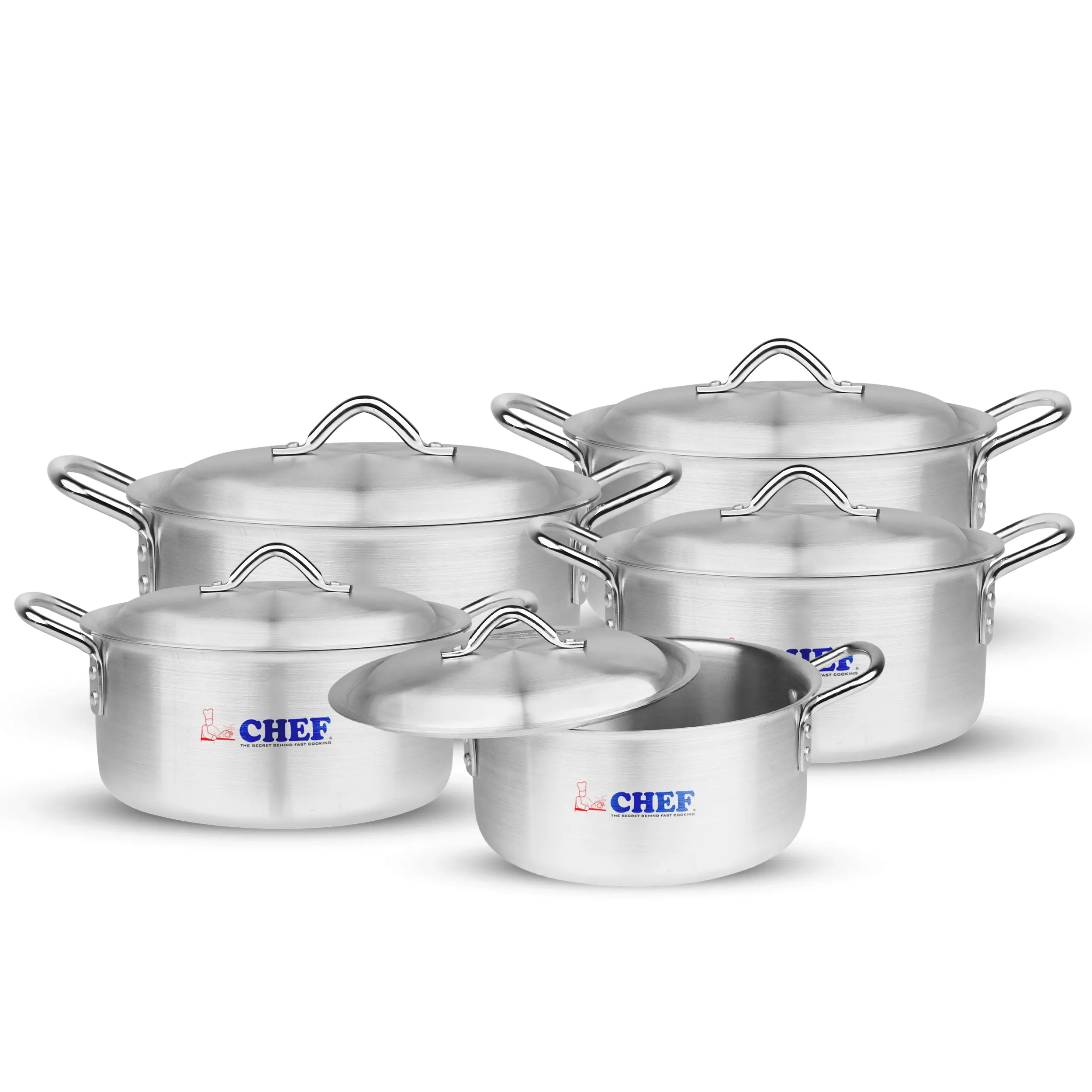 Conjunto de panelas Chef 5 peças em 18-26 panelas grandes de alumínio polido areia Polidas panelas de cozinha profunda Best Manufacturer Paquistão