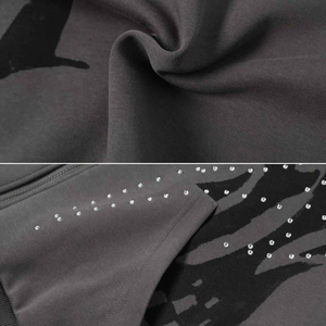 เสื้อฮู้ดมีซิปเปิดไหล่โอเวอร์ไซส์สำหรับผู้ชายเสื้อล้างลายกรดปักโลโก้แบบลำลองแนวสตรีท - Product Image 5