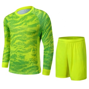 Ensemble de gardien de but de football personnalisé, kit de football par sublimation, maillot à manches longues, bleu et blanc, imprimé géométrique, uniforme respirant - Product Image 1