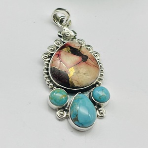 Hermoso colgante turquesa colgante de plata 925 colgante bohemio de plata esterlina, colgante para mujer colgante de diseñador Ideas de regalo - Product Image 3