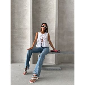 Blusa Blanca de Algodón 100% con Lazo Frontal para Mujer, Marca Topshow, para Pedidos al por Mayor, Ropa Casual de Verano - Product Image 2