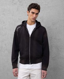 Sweat à capuche zippé vintage surdimensionné en tricot épais 100% coton respirant formel pour homme ciré grande taille - Product Image 2