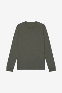 T-shirt unisexe vert olive à manches longues en jersey de coton léger de qualité supérieure, couleur unie, respirant, col rond, streetwear - Product Image 5