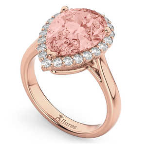 Bague de fiançailles en or rose 14 carats 4,74 carats, coupe poire tendance, halo de morganite, incrustation de diamants, plaqué or 18 carats, accessoires de bague en alliage tendance - Product Image 2