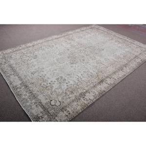 Grand tapis vintage 6,3x9,4 pieds, tapis floral blanc et gris en laine - Product Image 2