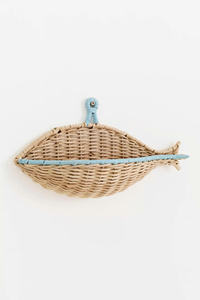 Natural Rattan Fish-Shaped Wall Hanging Basket, <b>Decorative</b> Wicker Floating Shelf for Bathroom or <b>Nursery</b> - Product Image 2