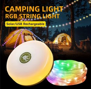 Lámpara Solar de Camping con Control Remoto, Luz LED para Tienda de Campaña con Modos Coloridos, Cadena de Luces IP65 Impermeable para Exteriores, Patio y Glamping - Product Image 1