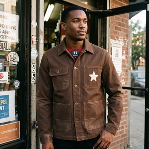 Chaqueta de Trabajo Personalizada de Lona Duck con Forro de Franela Lavada Estilo Vintage, Chaqueta de Trabajo con Estrellas de Chenilla, Ropa Urbana, Venta al por Mayor OEM - Product Image 5