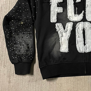 Sweat à capuche d'hiver pour homme, coupe classique, 430 g/m², 100 % coton, avec logo personnalisé, fermeture éclair, effet délavé, patchs brodés et appliqués - Product Image 4
