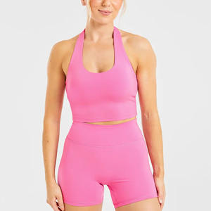 Halternack marron café haut de gamme personnalisé pour femmes Halternack haut court extensible beurre doux léger entraînement de gymnastique Sexy haut court t-shirts pour les femmes - Product Image 1