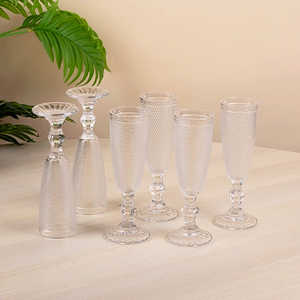 Ensemble de 6 verres à pied texturés transparents, verrerie haut de gamme pour vin, champagne, bière - Product Image 2