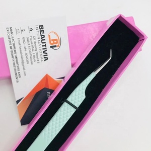 Pince à épiler professionnelle d'extension de cils à poignée en diamant Extensions de cils en fibre pointue en acier durable à 45 degrés de marque privée - Product Image 1