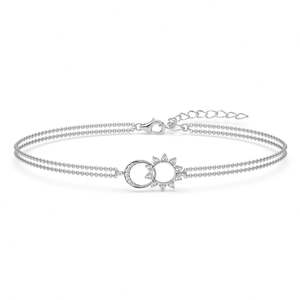 NOVAMART Fine Moon-Shaped Religious <b>Charm</b> <b>Bracelet</b> with Zircon Rhodium Plated <b>Silver</b> for Unisex Gift or Party-Wear Wholesale Exp - Product Image 1