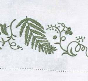 Wholesale White <b>Linen</b> Guest <b>Towel</b> Custom Embroidered Fern Leaves Cloth Napkin Hemstitch <b>Tea</b> Napkin Home Hotel Weddings Events - Product Image 2
