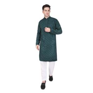 Ensemble Kurta Pajama en rayonne brodée et pailletée pour homme TRILOKI, vêtements traditionnels ethniques indiens - Product Image 1