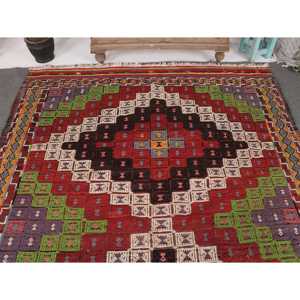 Tapis de 6,1 x 9,3 pieds, tapis turc vintage, tapis en laine rouge et vert à motifs floraux - Product Image 3