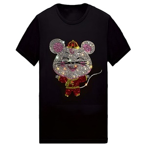 Custom Crystal <b>Rhinestone</b> 100% Cotton Men's Short Sleeve tassel tshirt <b>Fabric</b> Eco-Friendly Breathable Shirt Stylish Light Weight - Product Image 1