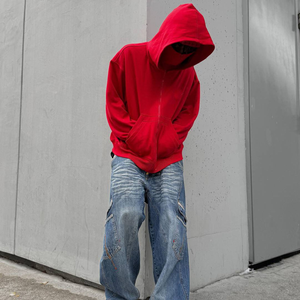 2026 Personnalisé 420 GSM Doublé Imprimé brodé Fermeture éclair Délavé à la pierre Effet vieilli Hiver Cagoule Ninja pour homme avec masque facial - Product Image 3