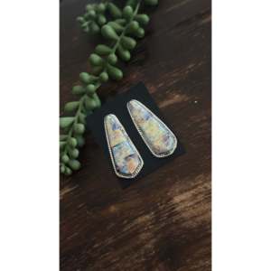 Navajo Handmade Opal Sterling Silver <b>Post</b> Dangle Inlay <b>Earrings</b> Geometric Vintage Drop Design Pearls Diamonds for Weddings Cute - Product Image 4