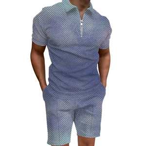 Custom Summer Casual Style Half Sleeve Zip Collar Shirts Terry Shorts <b>Pant</b> Set Men's <b>Thermal</b> Style Factory Direct Wholesale - Product Image 6