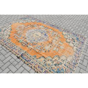 Alfombra turca azul naranja vintage clásica de 5 pies, 9 pulgadas, 8 pies, 8 pulgadas, patrón de retales, Material de lana, sala de estar látex para, pasillo, 4M - Product Image 2