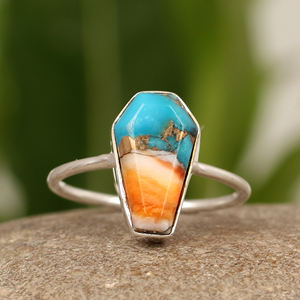 Hermosa ostra Natural cobre turquesa piedra preciosa 925 plata esterlina 8x14mm anillo de ataúd joyería fina para mujer regalo ropa de fiesta - Product Image 1
