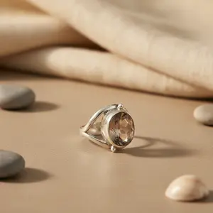 925 Silver Smoky Quartz <b>Statement</b> <b>Ring</b> for Women Handmade Boho Fine Jewelry with Rhodium Plating Topaz Gemstone <b>Ring</b> - Product Image 3