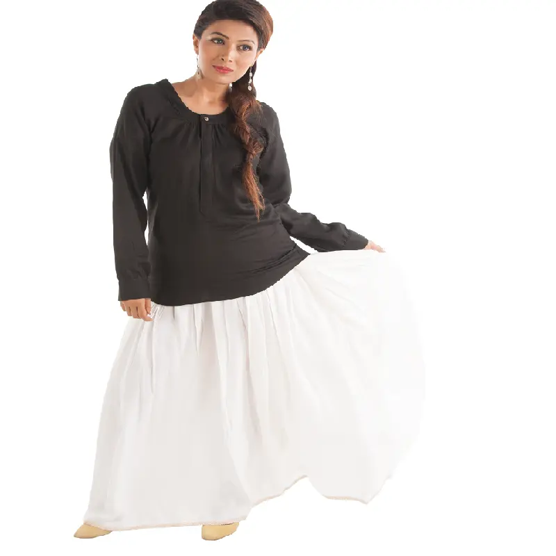 Fashionable and Beautiful White Color Long Skirt with Elastic Waist Band for Young Girls and Women available at Best Price
