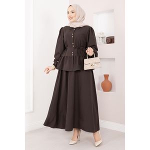 Ensemble deux pièces style club marron café, jupe boutonnée et hauts de sport longs, coupe ajustée, en tricot de coton imprimé XL pour l'été - Product Image 3