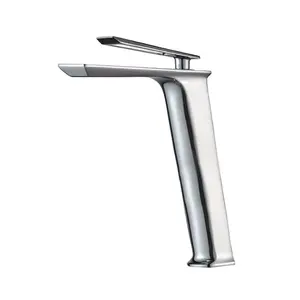 Tall Basin Brass Body Central Deck Mounted Mixer Faucet with Single Hollow Handle Cold and Hot Water for Bathroom School Use