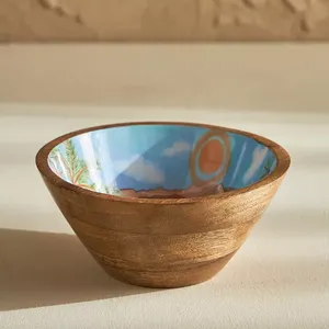 Tazón de Madera de Mango Multicolor Ecológico de la India, Diseño Floral Pintado a Mano, Pulido, para Ensaladas y Frutas, Artesanía - Product Image 4
