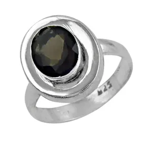 925 <b>Silver</b> Smoky Quartz <b>Ring</b> for Women Handmade Boho Style <b>Statement</b> Jewelry Rhodium Plated Topaz Inlay Dainty Setting - Product Image 3