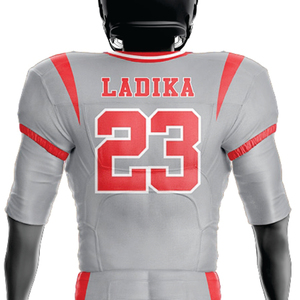 Uniforme personnalisé sublimé de football américain pour hommes 100% polyester respirant gris rouge attirail sergé équipe équipement maillot court pantalon - Product Image 3