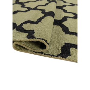 พรมปูพื้นลายเรขาคณิต Indusbar ขนาดใหญ่ สีเขียว ทอแบบเรียบ ทำจากขนสัตว์ สำหรับตกแต่งบ้าน รูปทรงสี่เหลี่ยมผืนผ้า ลายทาง รุ่น Dwrm-138 - Product Image 2