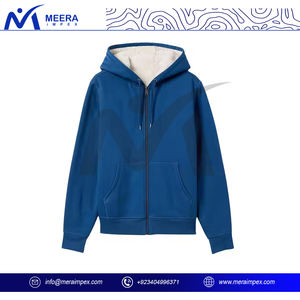 2025 unisexe en gros solide bleu fermeture éclair à capuche 100% coton tissu personnalisé brodé Logo grande taille à capuche pour hommes et femmes - Product Image 2