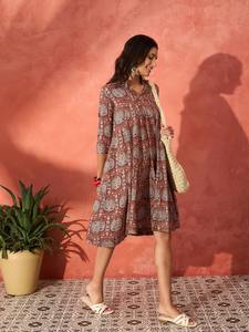 Indian Hand Block Cotton <b>Dress</b> Stylish Floral Printed Summer Travel Wear Personalized Wedding Bridal Gift ODM Supply - Product Image 2