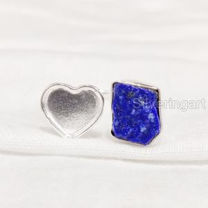 Rough Stone Jewelry Women's <b>Ring</b> Natural Raw <b>Lapis</b> <b>Lazuli</b> Gemstone Anniversary Adjustable Heart <b>Ring</b> 925 Sterling Silver <b>Ring</b> - Product Image 1