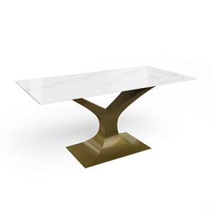 Table à manger contemporaine design Vienna 180 cm avec plateau en marbre et base en acier inoxydable stable pour 6 personnes - Product Image 1
