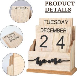 Decoraciones de escritorio de oficina de madera para el trabajo Calendario de escritorio vintage Ornamento Calendario de oficina para mujeres y hombres con personajes "caseros" - Product Image 4
