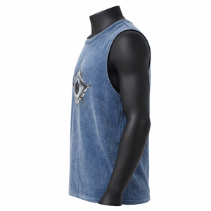 Camiseta sin mangas personalizada para hombre con estampado gráfico de ojo gótico vintage, estilo streetwear, con lavado ácido, tipo muscle fit, oversize, de algodón para verano - Product Image 3