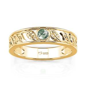 Bague de mariage pour homme Jeulia en acier inoxydable plaqué or avec agate mousse en forme de feuille - Product Image 3