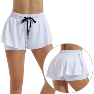 Shorts de performance pour femmes à double couche et double compression avec cordon de serrage, mini-short pour l'entraînement général en salle de sport - Product Image 1