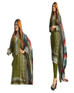 Indian Pakistani Katoenen Borduurwerk Fancy Salwar Kameez Pak Voor Vrouwen Trouwcollectie Sari Lange Jurk Jurk Saree