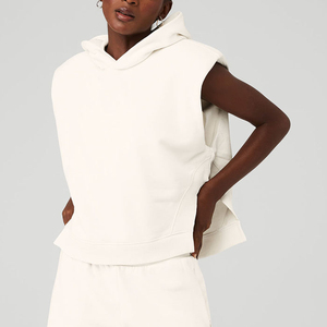 Venta al por mayor de alta calidad pulóver sin mangas Sudadera con capucha logotipo personalizado sin mangas Sudadera con capucha mujer crop top pulóver sin mangas de algodón Sudadera con capucha - Product Image 2