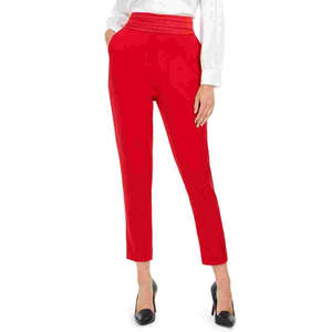 Pantaloni Eleganti Rossi da Donna Calvin Klein in Crepe, Vita Alta Plissettata, Vestibilità Slim, Antipiega, Taglia 4 - Product Image 1