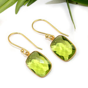 Style classique bleu topaze pierres précieuses Hydro Quartz coussin forme 22K plaqué or lunette boucles d'oreilles fête de noël femmes bijoux - Product Image 3