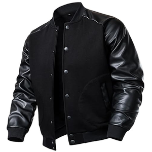 แจ็กเก็ตขนสัตว์ตามสั่งแขนเสื้อหนังแท้เสื้อแจ็คเก็ตบอมเบอร์ปักลายตัวอักษรวิทยาลัย - Product Image 1