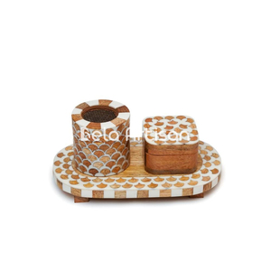 Meilleure vente Bela Artisan brûleur accessoires plateau Mubkhar perle incrustation Mubkhar Bakhoor brûleur ensemble fabriqué en bois de manguier origine indienne - Product Image 1