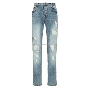 Calça jeans hip hop elegante bordada preta de alta qualidade azul jeans folgada personalizada para homens de alta qualidade